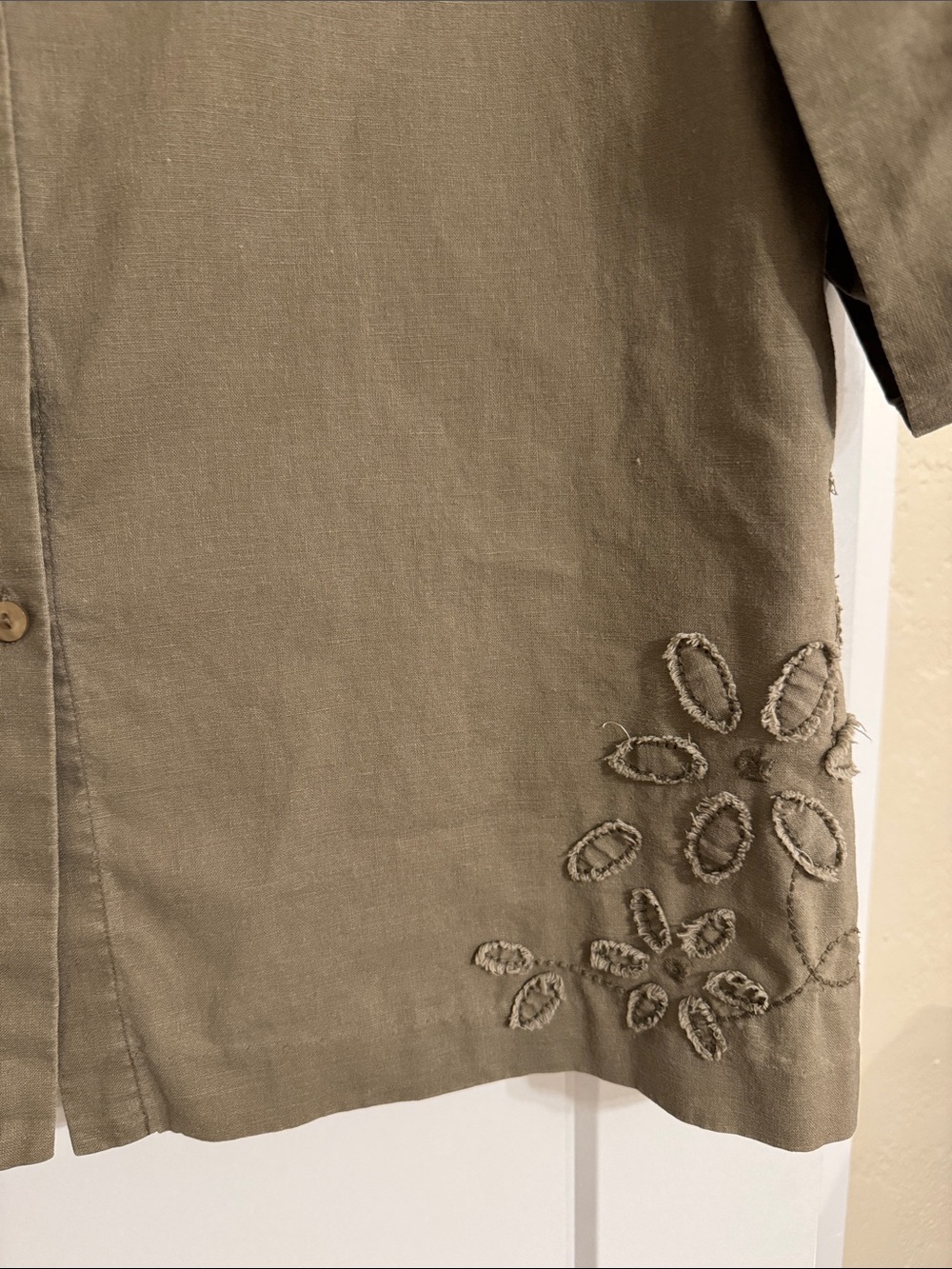 Norton McNaughton Olive Green Button Down Shirt Roll Tab Sleeve Linen Cotton - Picture 5 of 9